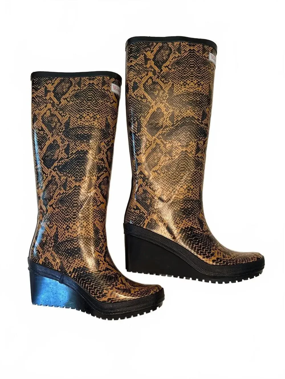 Wedge Welly Snakeskin Pattern Wedge Rubber Boots 5